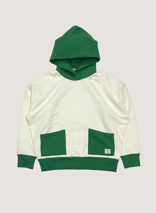 WOODBLOCK 2TONE SWEAT HOODIE GREEN/WHITE (WB-24SS-040)