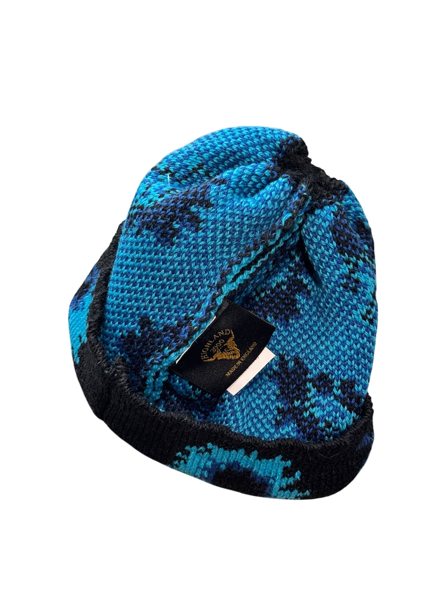 (SUP-444) HIGHLAND2000 SUNFLOWER WOOL KNIT CAP - BLUE - MADE IN ENGLAND