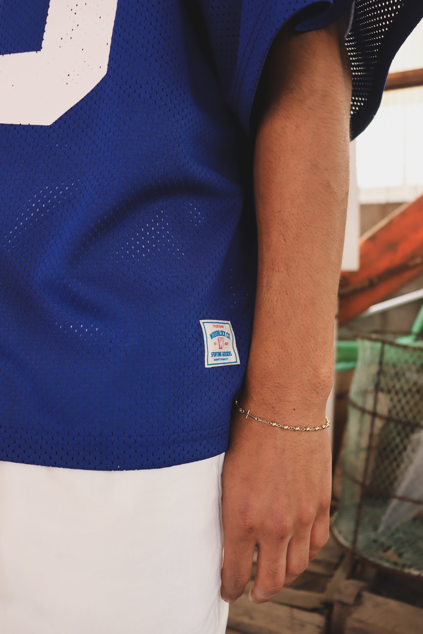 WOODBLOCK 36 S/S CREW NECK MESH FOOTBALL SHIRT BLUE/WHITE (WB-26SS-020)