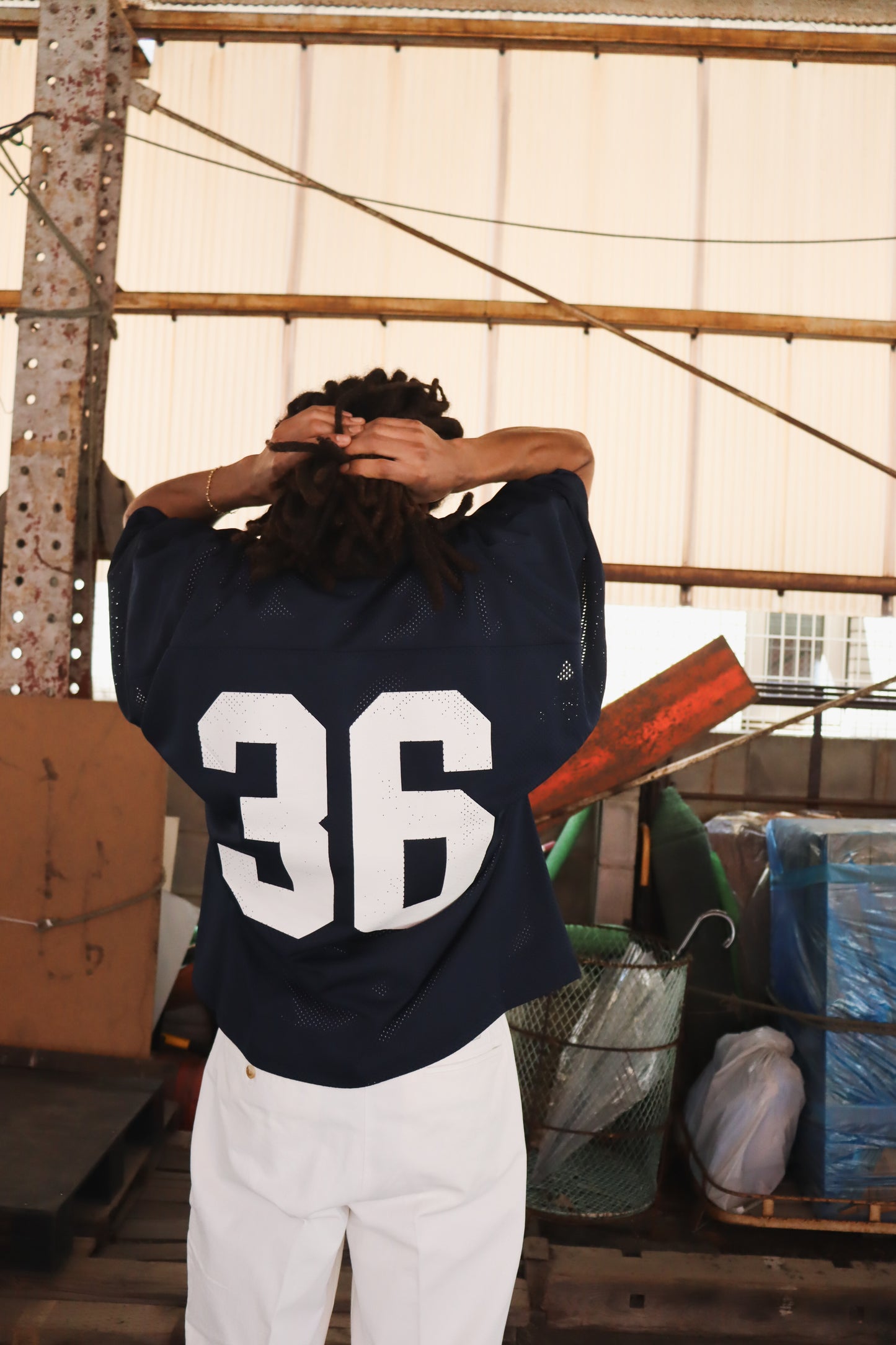 WOODBLOCK 36 S/S CREW NECK MESH FOOTBALL SHIRT NAVY/WHITE (WB-26SS-020)