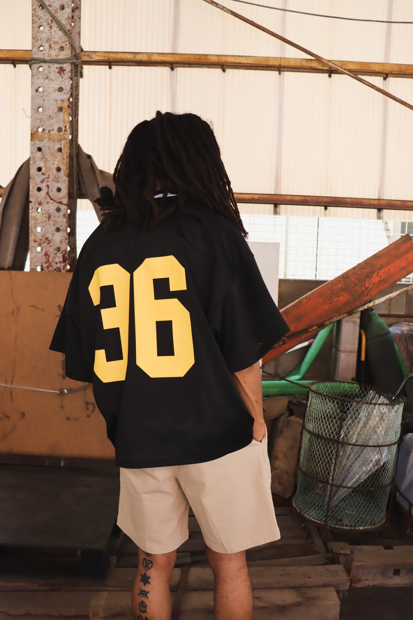 WOODBLOCK 36 S/S CREW NECK MESH FOOTBALL SHIRT BLACK/YELLOW (WB-26SS-020)