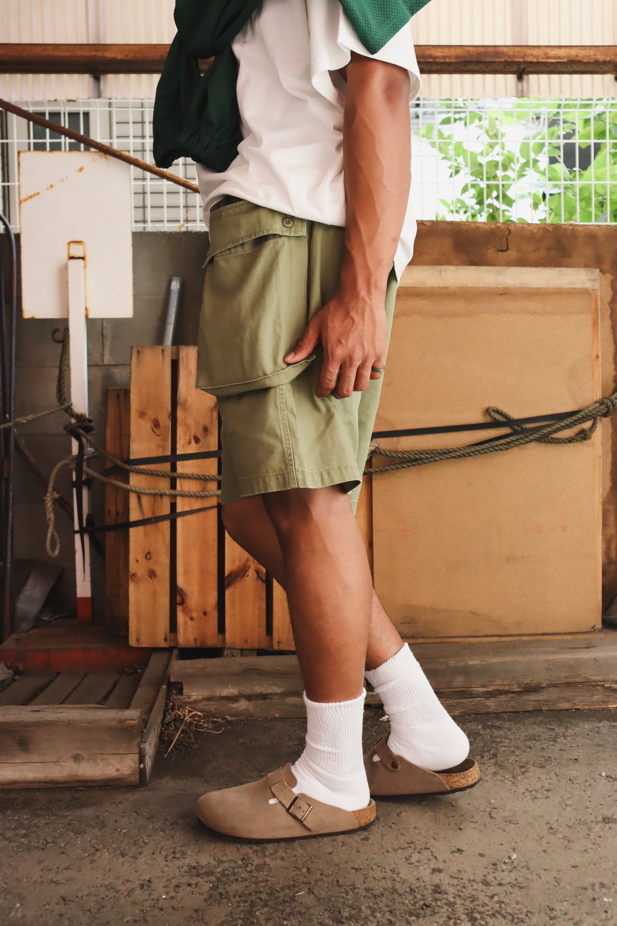 WOODBLOCK W-44 HERRINGBONE CARGO SHORTS OLIVE (WB-26SS-023)