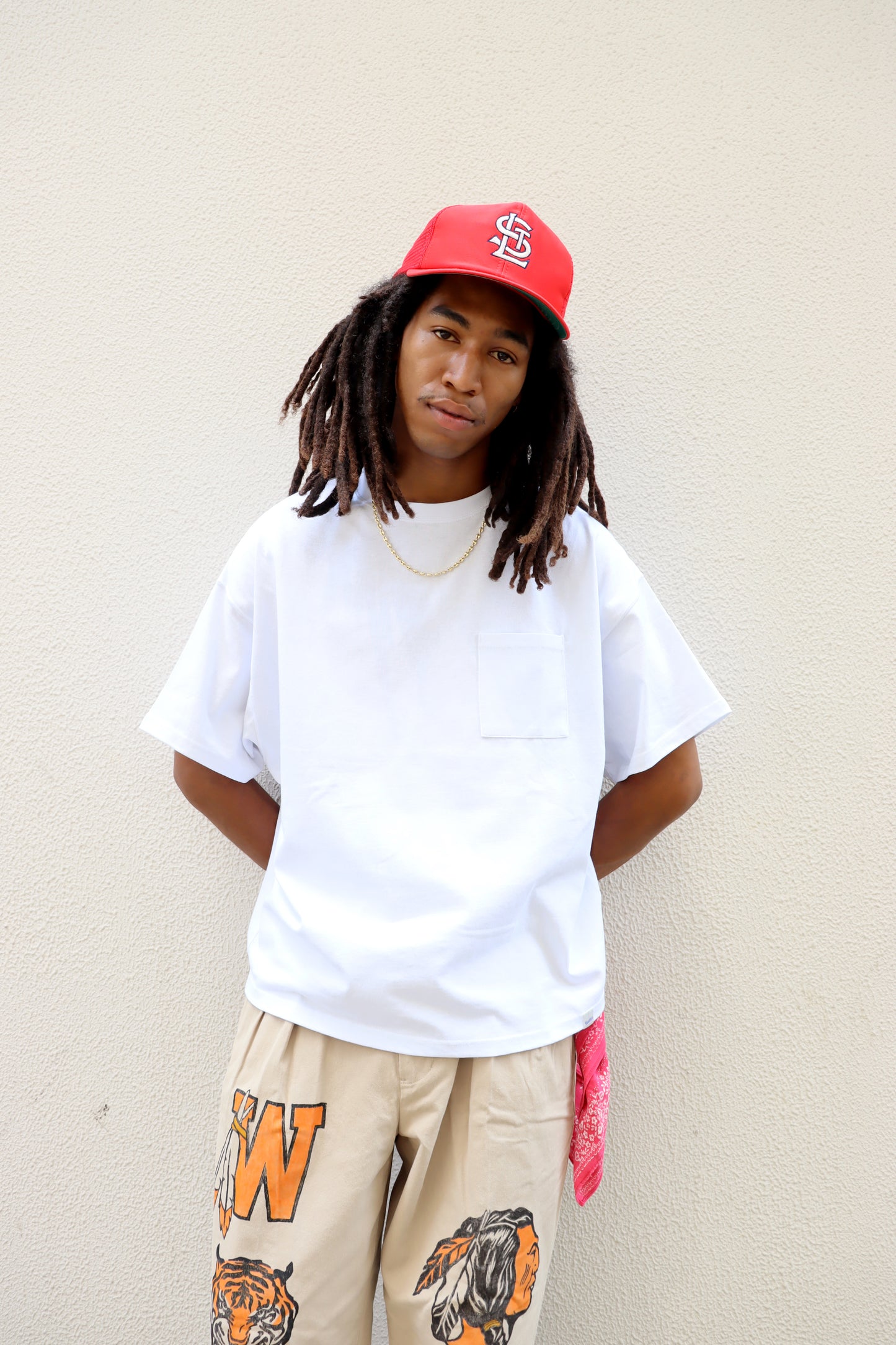 WOODBLOCK S/S WIDE TAPERED SILHOUETTE POCKET T-SHIRT WHITE (WB-25SS-014)