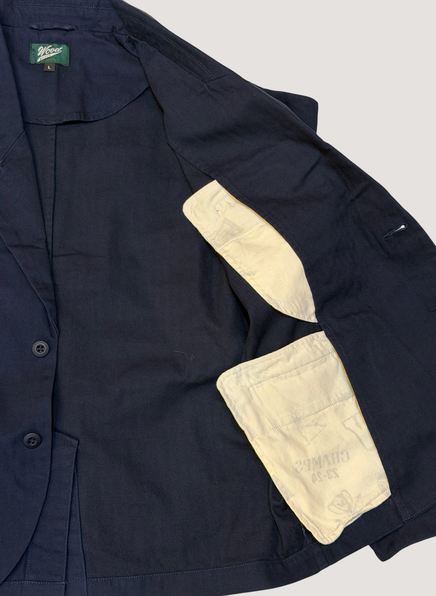 WOODBLOCK HERRINGBONE 2BTN WIDE SLEEVE JACKET NAVY(WB-25AW-004)