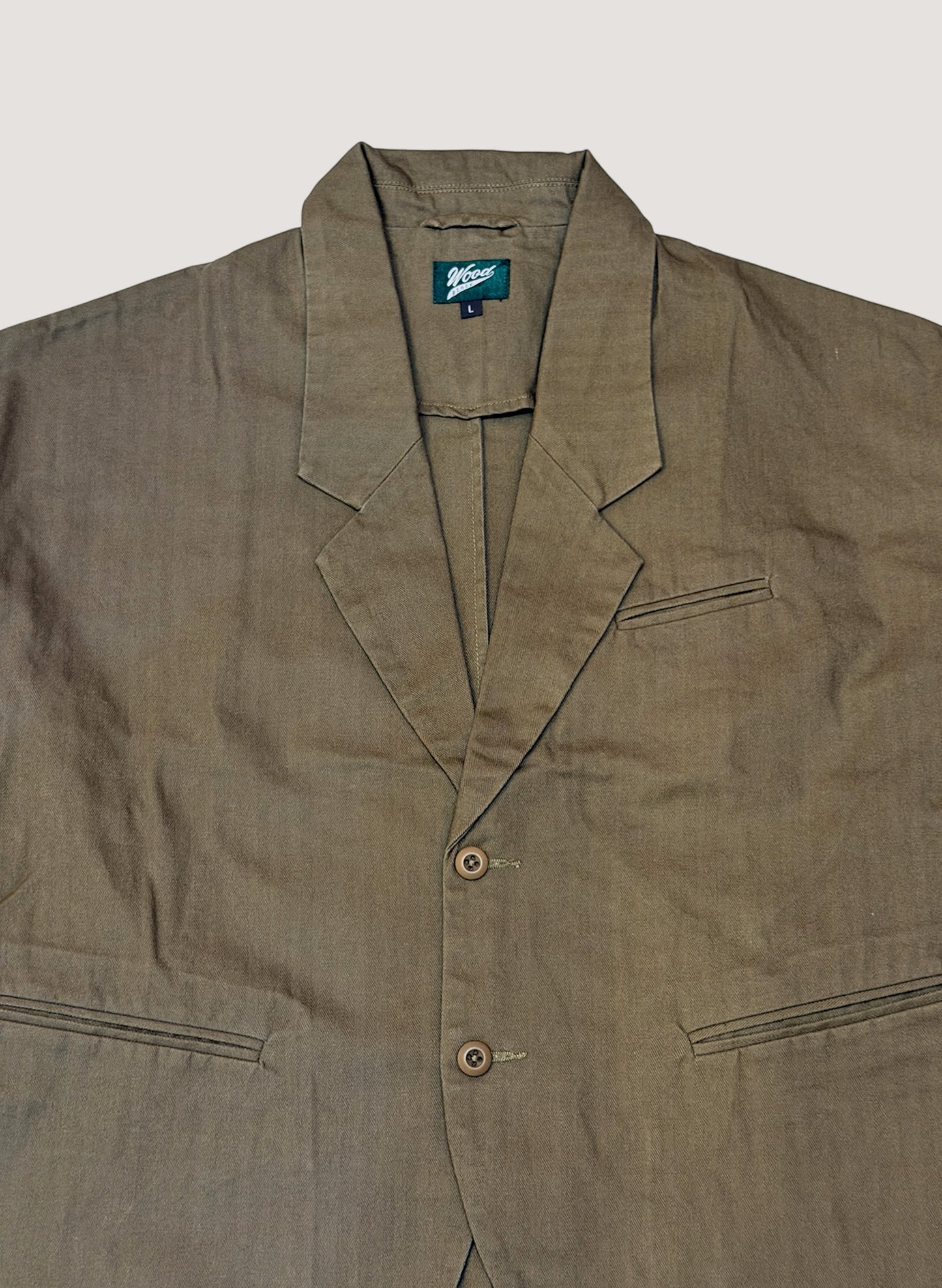 WOODBLOCK HERRINGBONE 2BTN WIDE SLEEVE JACKET OLIVE(WB-25AW-004)