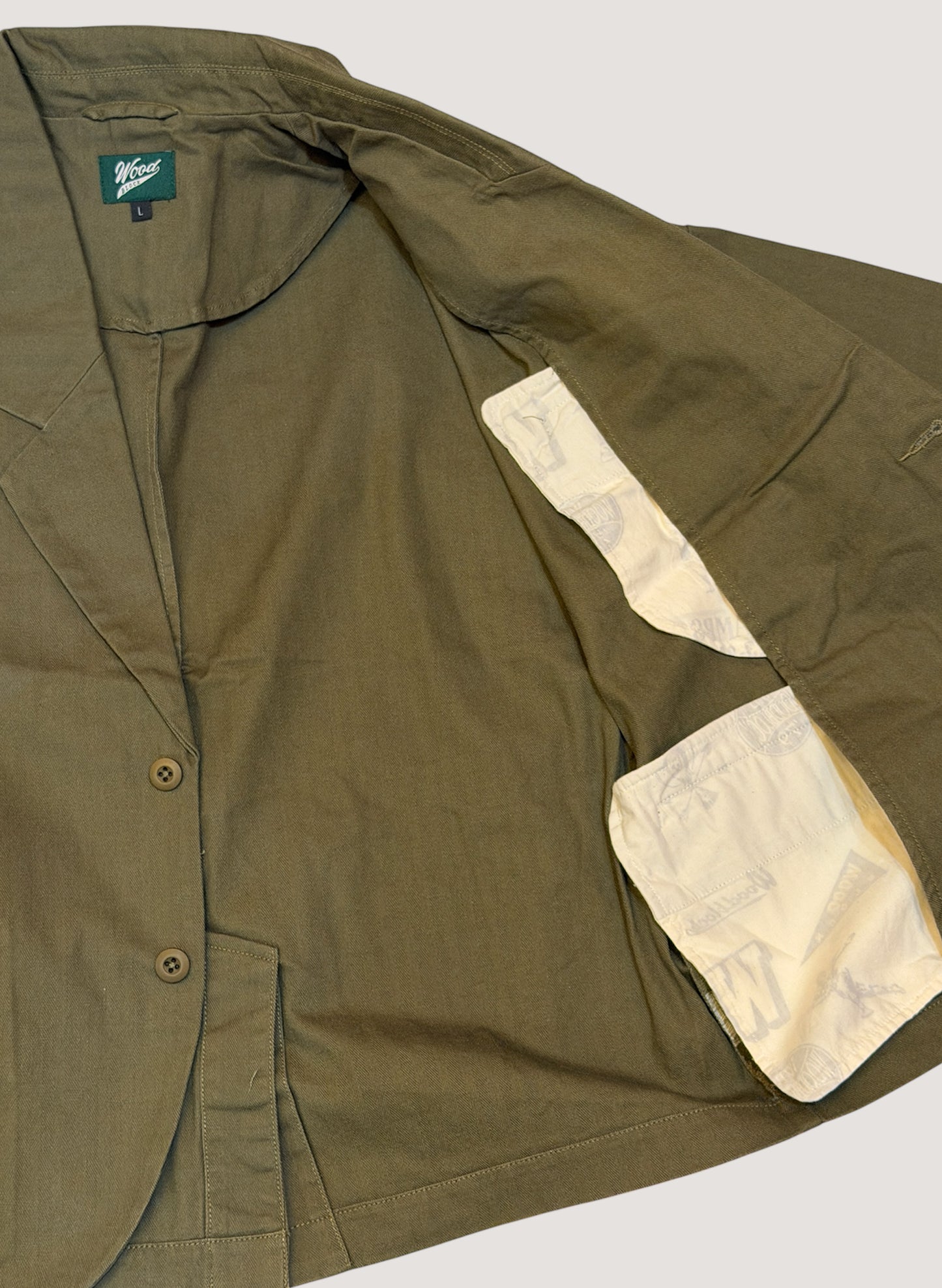 WOODBLOCK HERRINGBONE 2BTN WIDE SLEEVE JACKET OLIVE(WB-25AW-004)