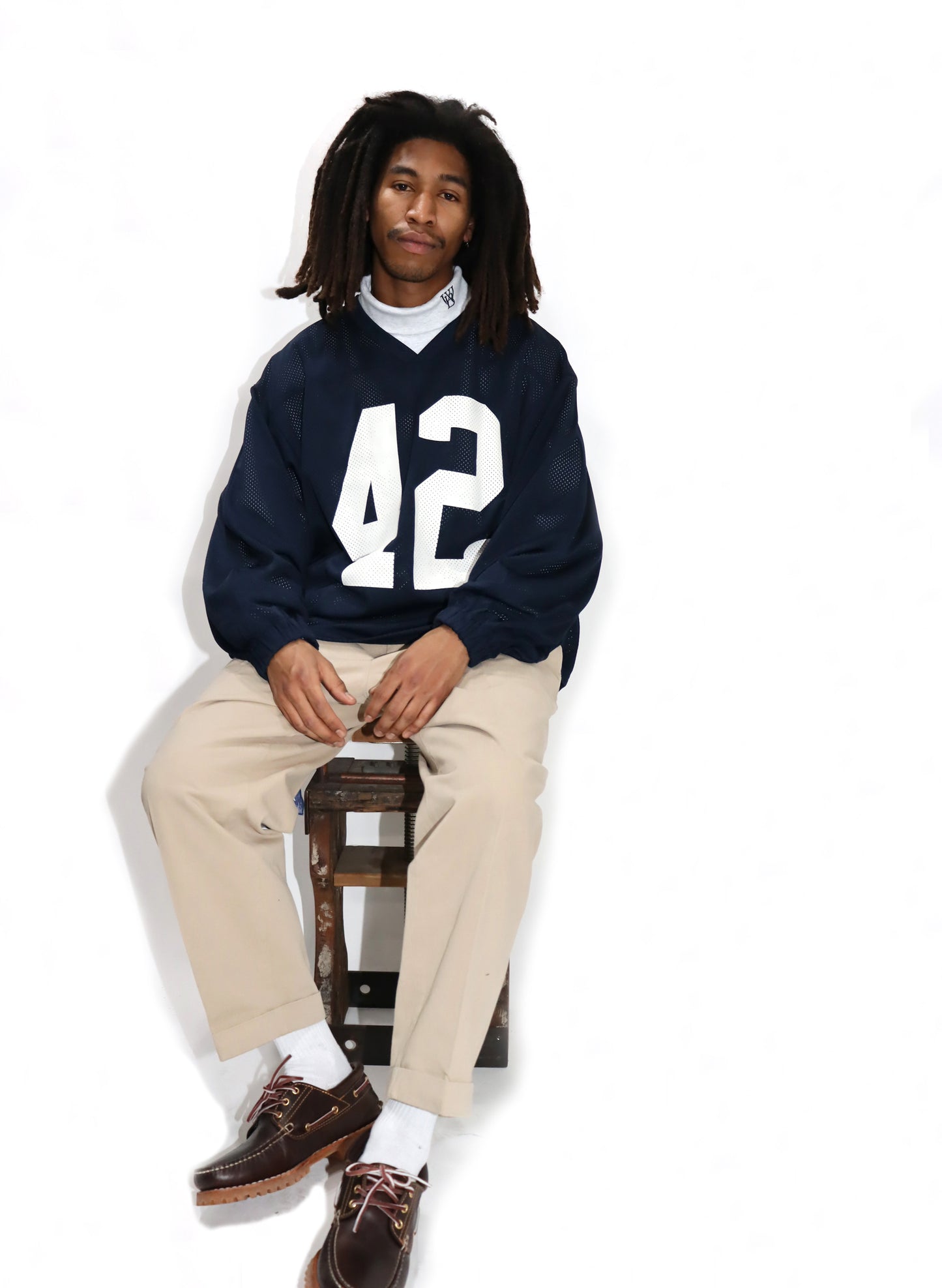 WOODBLOCK 42 MESH FOOTBALL LS SHIRT NAVY/WHITE (WB-25SS-004)