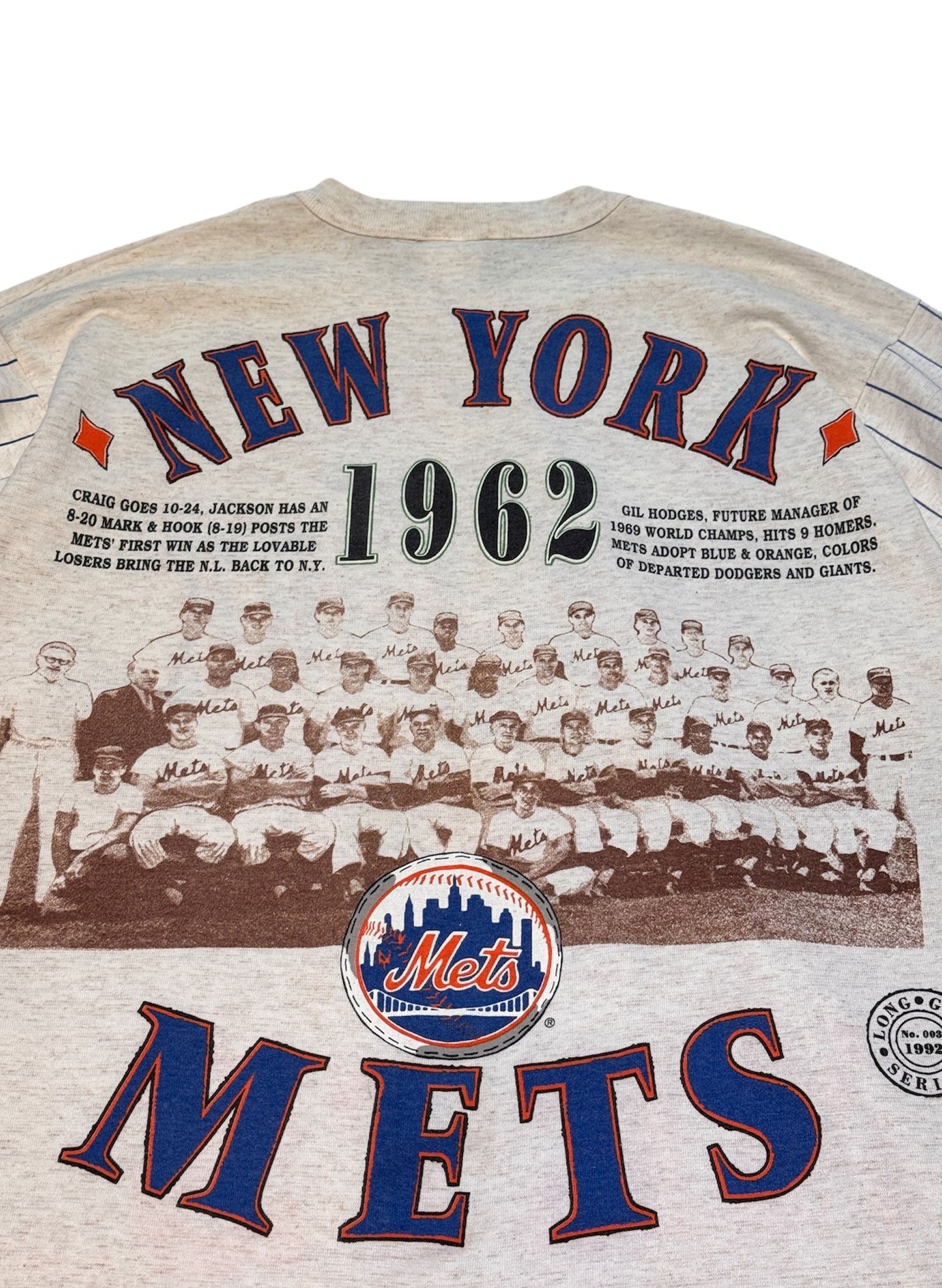 (SUP-287) MLB 1962 NEW YORK METS 3/4 SLEEVE TEE - MADE IN U.S.A. (XL)