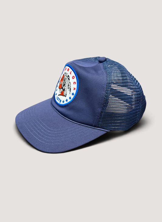 WOODBLOCK CHIEF PATCHED TRUCKER CAP NAVY (WB-26AW-005)