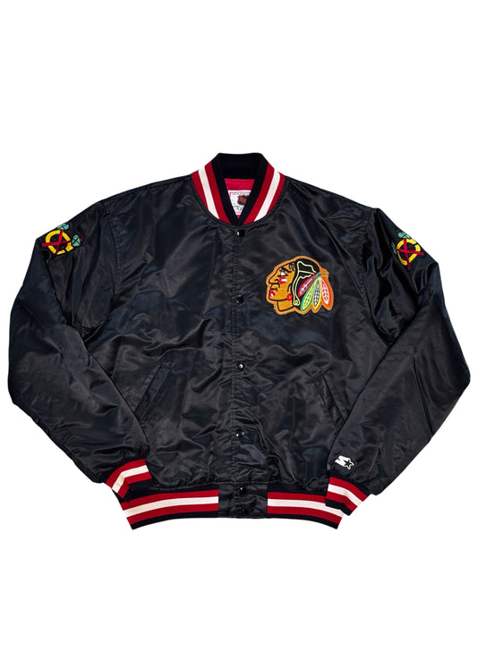 (SUP-773) STARTER NHL CHICAGO BLACKHAWKS NYLON STADIUM JACKET - MADE IN U.S.A.