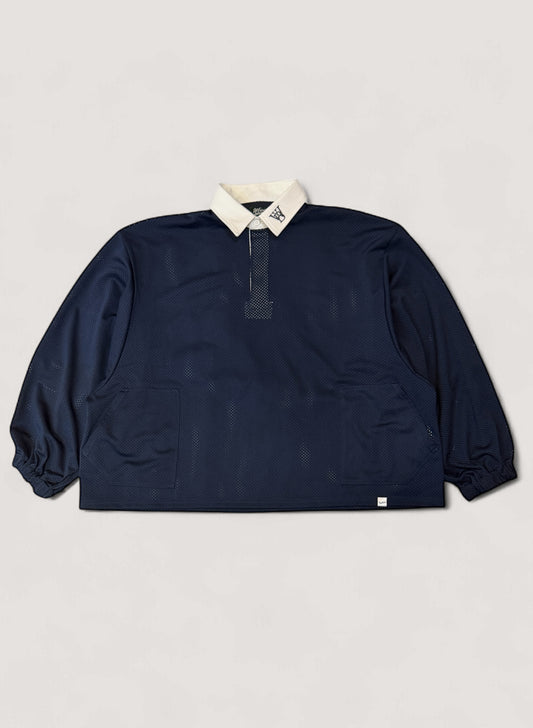 WOODBLOCK LS MESH RUGGER SHIRT NAVY/WHITE (WB-25AW-003)