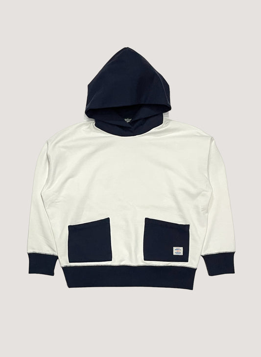 WOODBLOCK 2TONE SWEAT HOODIE NAVY/WHITE (WB-24SS-040)