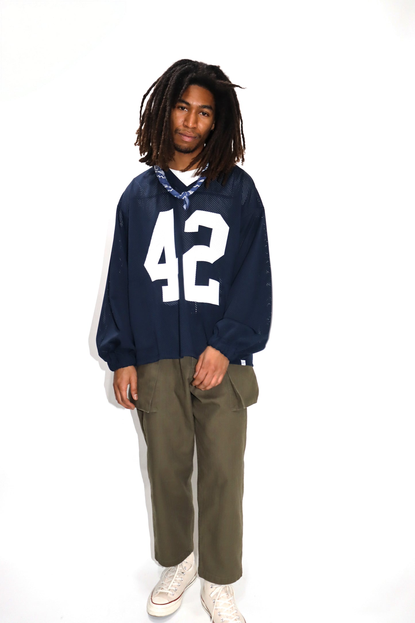 WOODBLOCK 42 MESH FOOTBALL LS SHIRT NAVY/WHITE (WB-25SS-004)