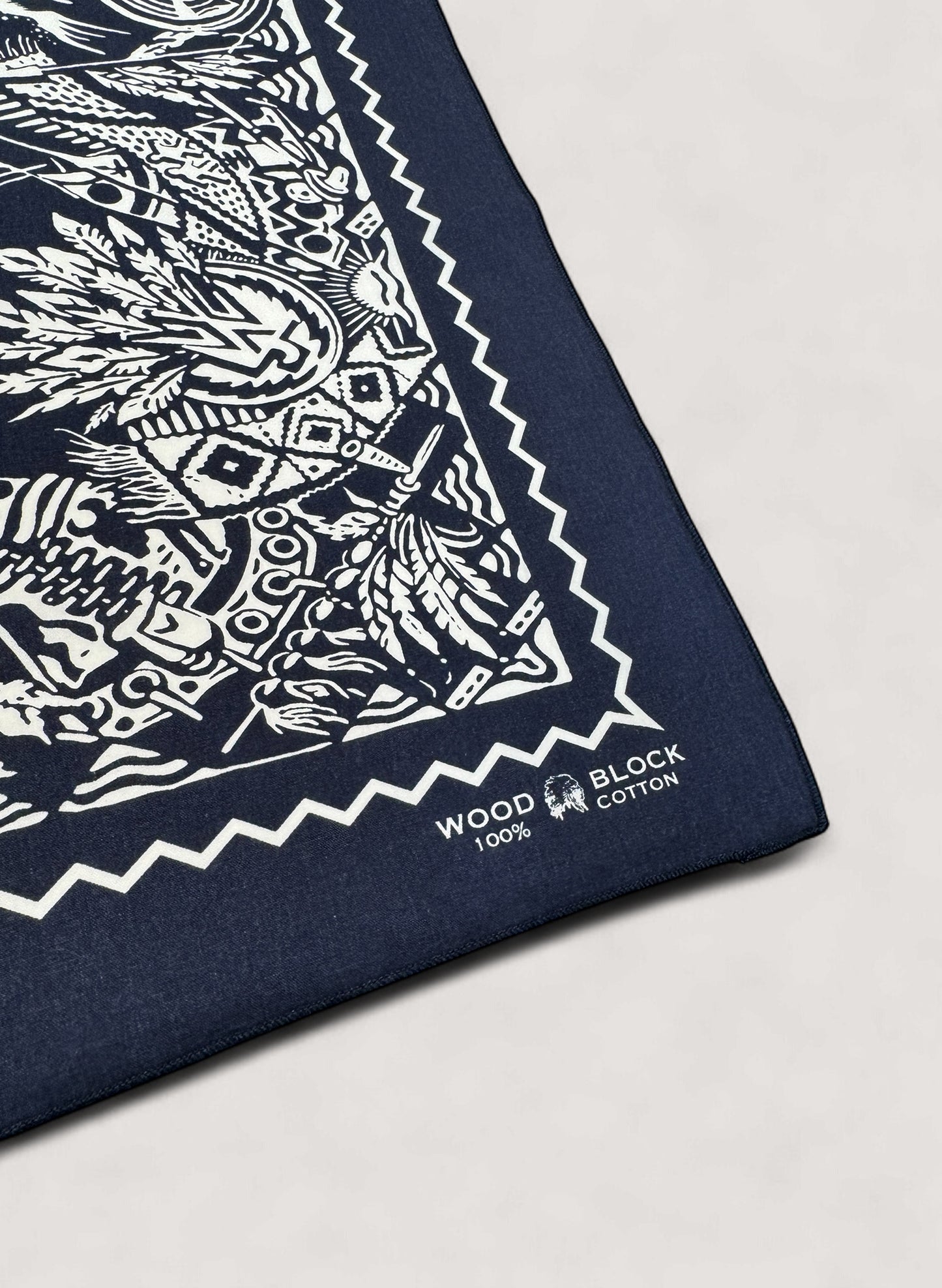 WOODBLOCK BANDANA SCARF NAVY/WHITE( WB-25AW-001)