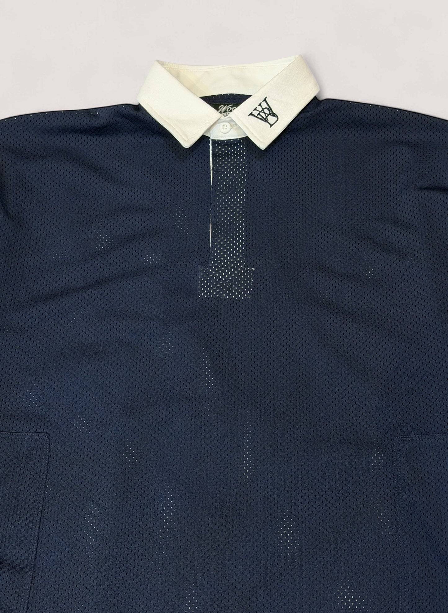 WOODBLOCK LS MESH RUGGER SHIRT NAVY/WHITE (WB-25AW-003)