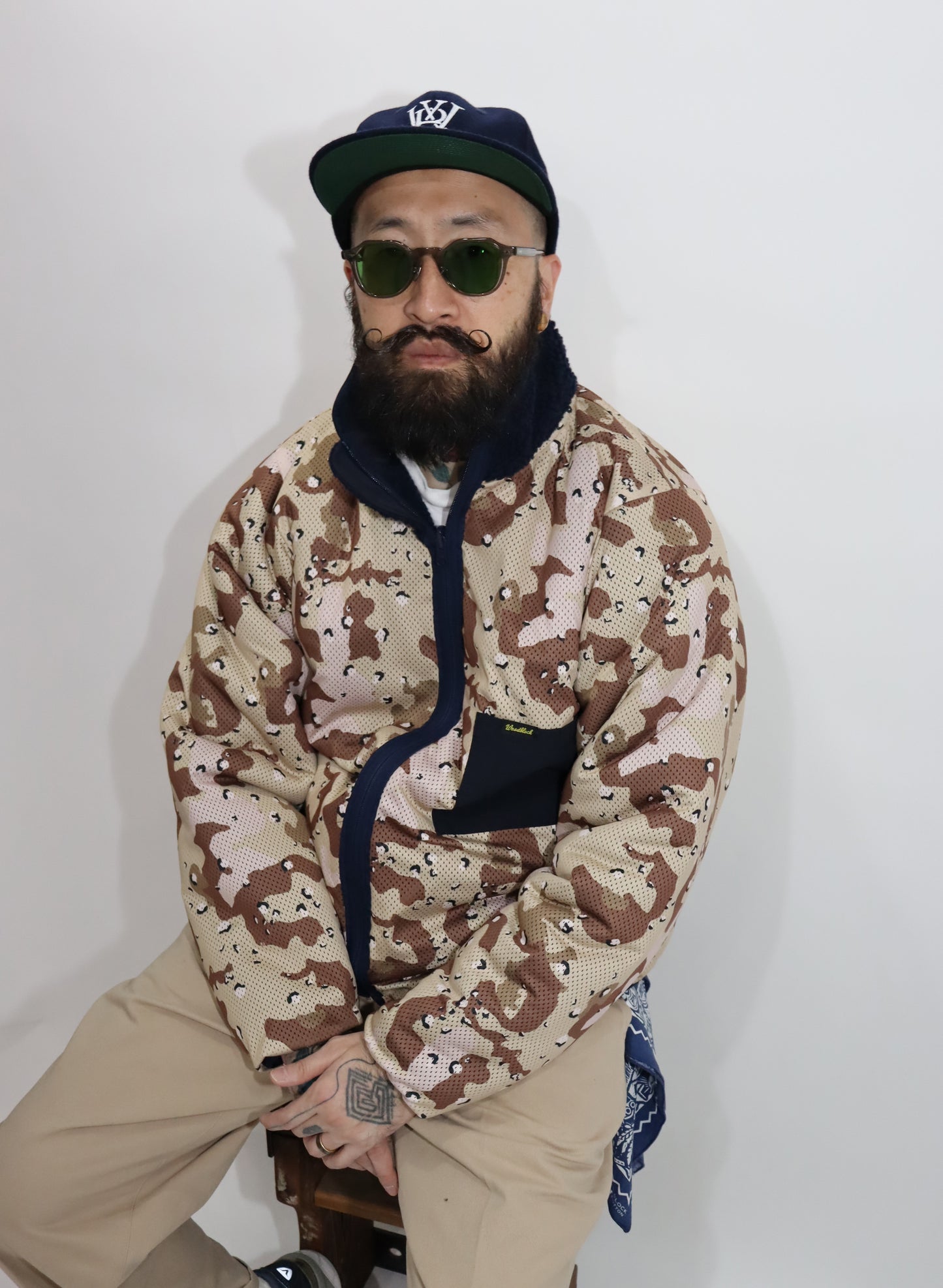 WOODBLOCK SCRIPT LOGO FELT PATCHED FLEECE JACKET NAVY (WB-24AW-016)