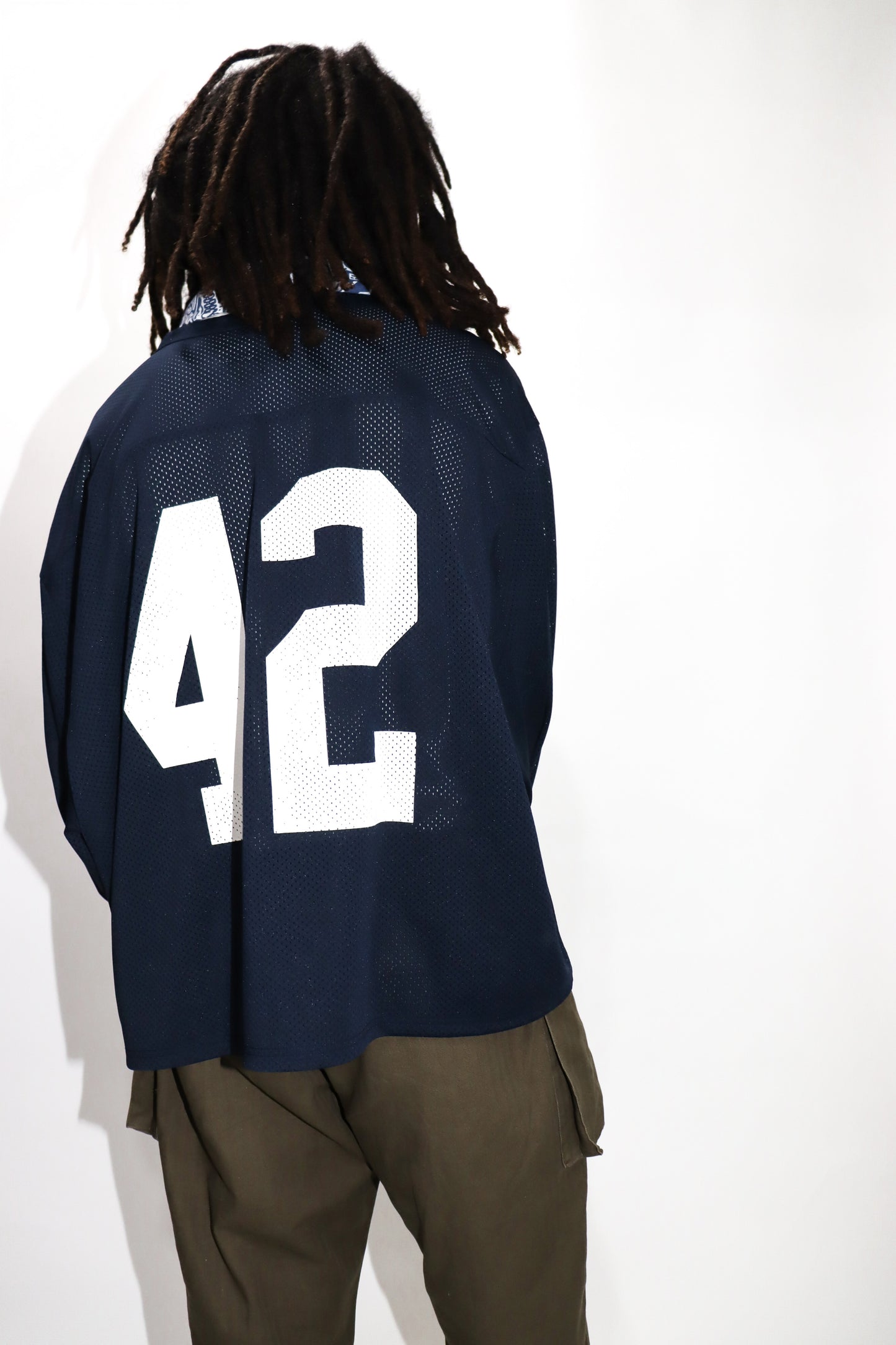 WOODBLOCK 42 MESH FOOTBALL LS SHIRT NAVY/WHITE (WB-25SS-004)