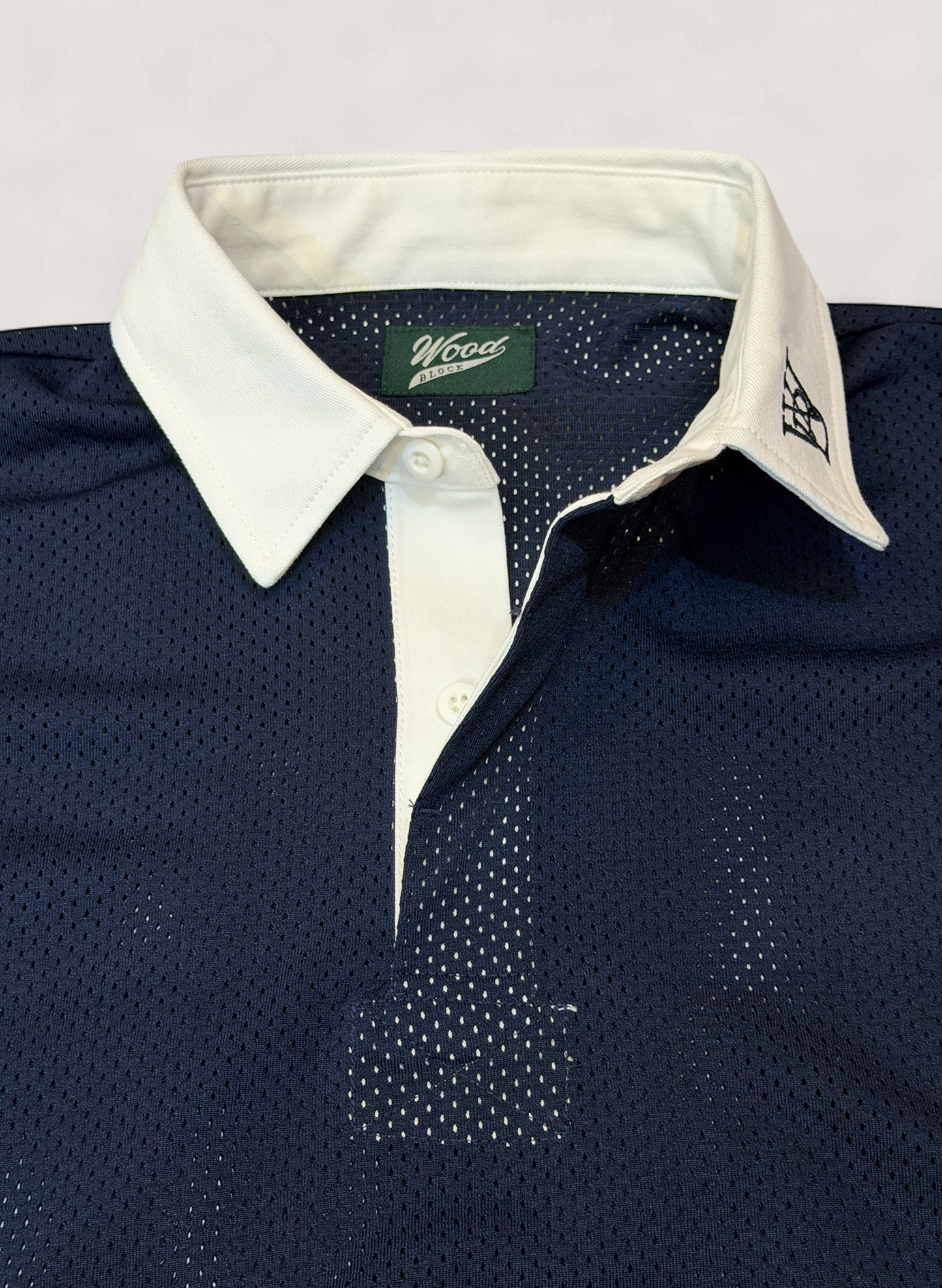 WOODBLOCK LS MESH RUGGER SHIRT NAVY/WHITE (WB-25AW-003)