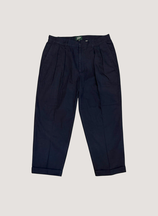WOODBLOCK2TUCK HERRINGBONE TROUSER NAVY (WB-25AW-005)