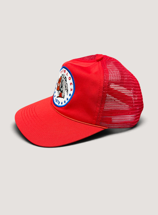WOODBLOCK CHIEF PATCHED TRUCKER CAP RED (WB-26AW-005)
