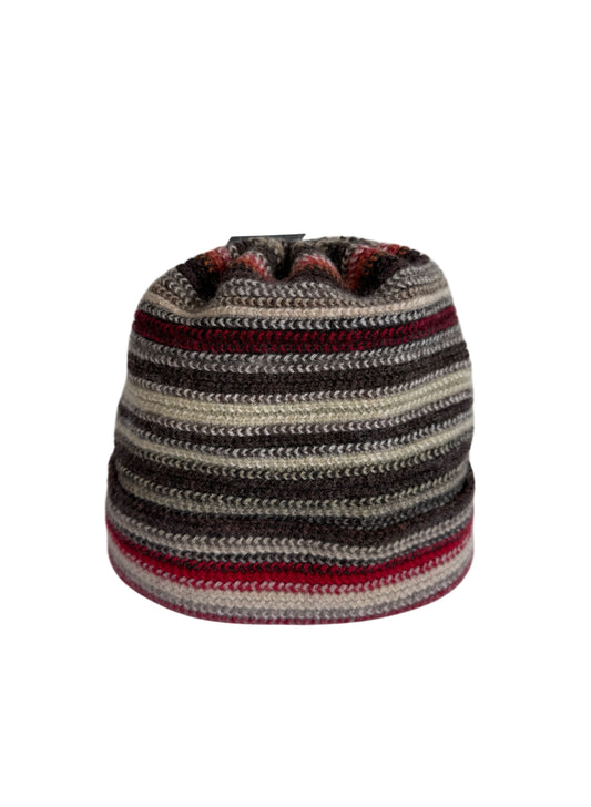 (SUP-254) THE SCARF COMPANY MULTI BORDER STRIPE BEANIE - RED