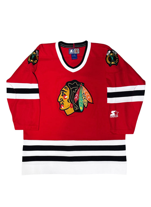 (SUP-820) STARTER NHL CHICAGO BLACKHAWKS MESH HOCKEY SHIRT - L/XL