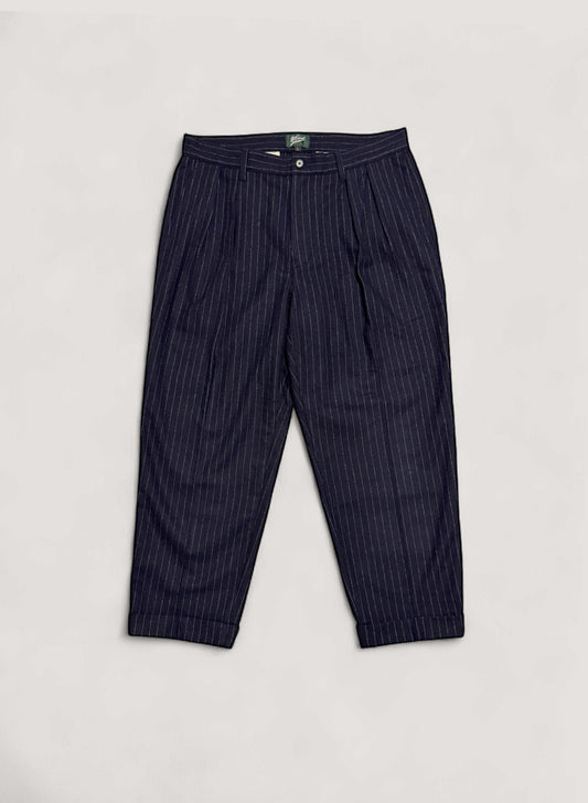 WOODBLOCK 2TUCK STRIPE WOOL TROUSER NAVY STRIPE (WB-25AW-009)