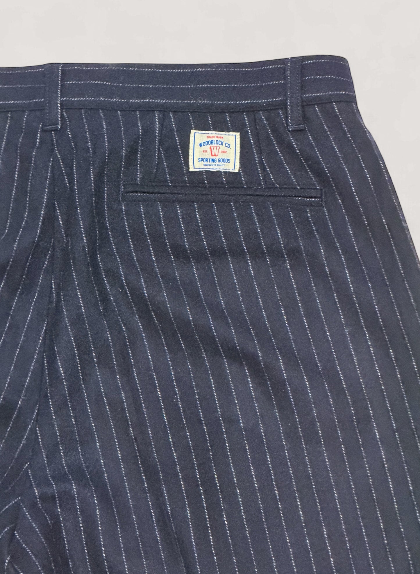 WOODBLOCK 2TUCK STRIPE WOOL TROUSER NAVY STRIPE (WB-25AW-009)