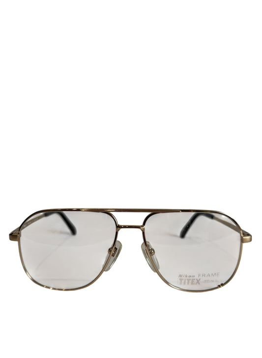 (SUP-416) 90s VINTAGE TWO BRIDGE GOLD FRAME GLASSES Nikon TITEX PF Ti-P