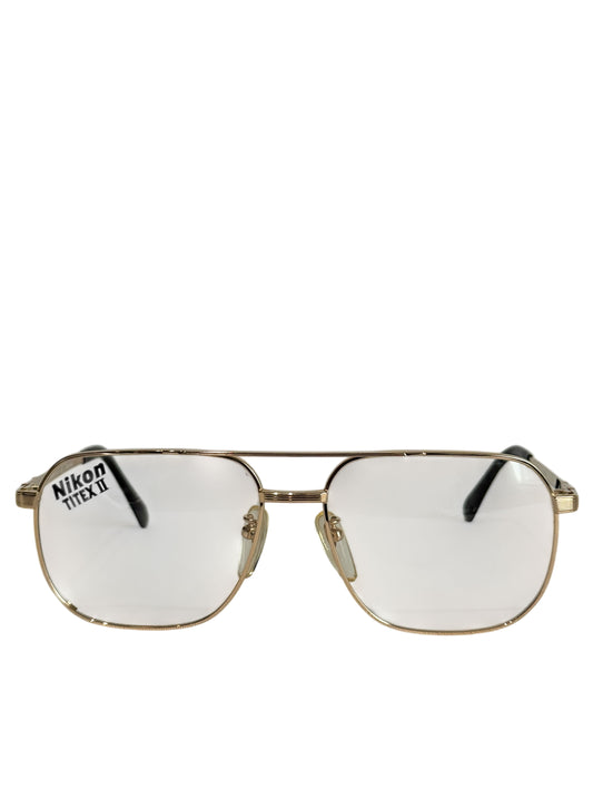 (SUP-557) 90s VINTAGE TWO BRIDGE GOLD FRAME GLASSES Nikon TITEX Ⅱ Ti-P