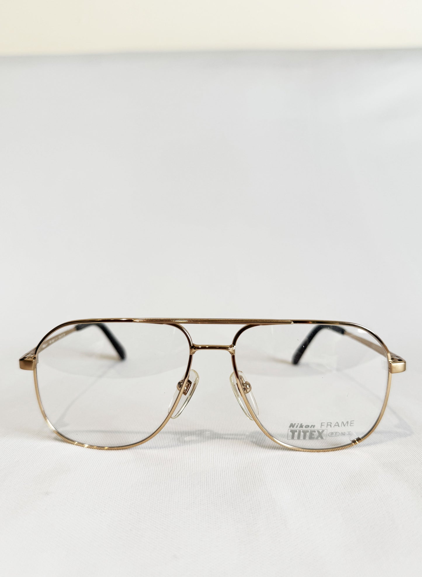 (SUP-416) 90s VINTAGE TWO BRIDGE GOLD FRAME GLASSES Nikon TITEX PF Ti-P