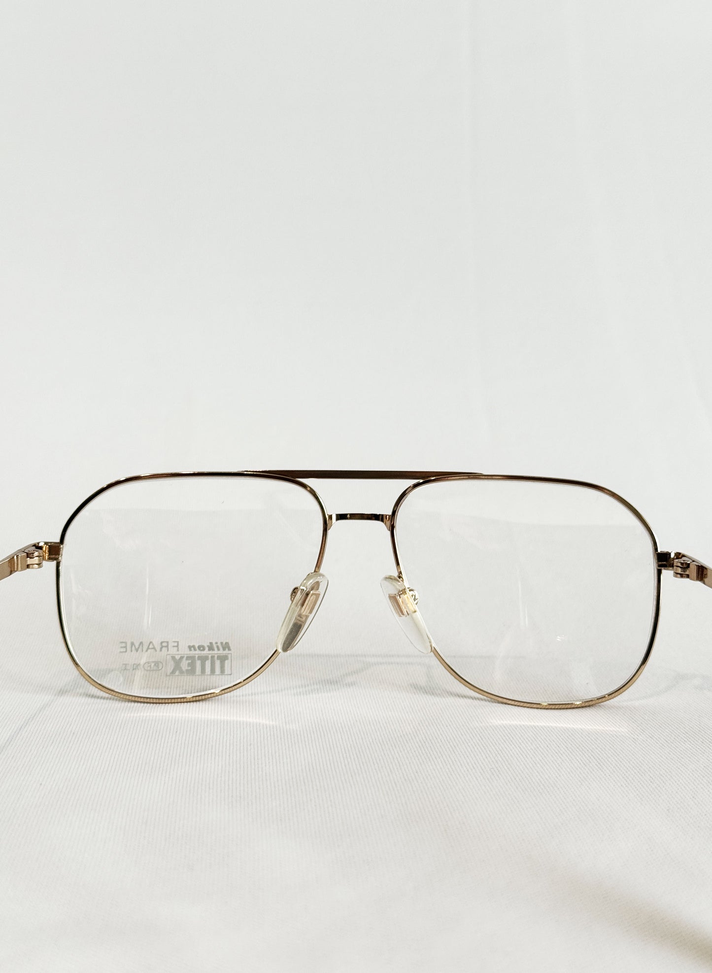 (SUP-416) 90s VINTAGE TWO BRIDGE GOLD FRAME GLASSES Nikon TITEX PF Ti-P