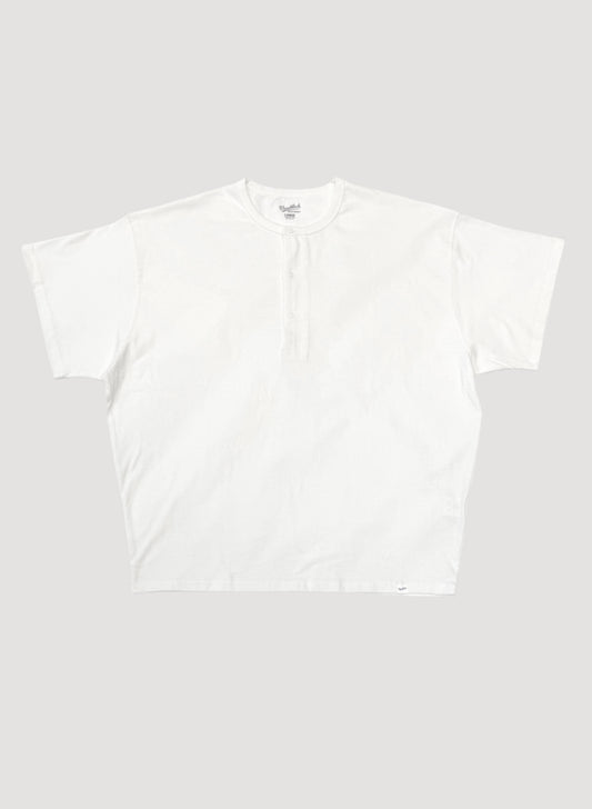 WOODBLOCK S/S WIDE TAPERED SILHOUETTE HENRY NECK T-SHIRT WHITE (WB-26SS-018)