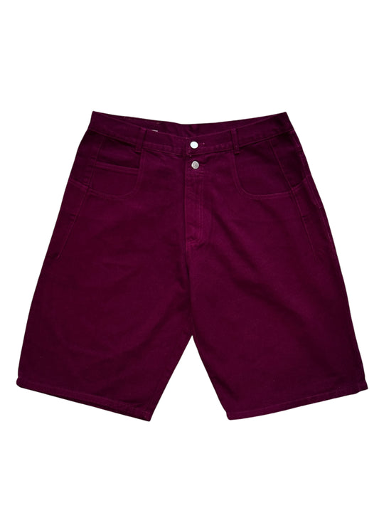 (SUP-715) DEADSTOCK GUESS DENIM JORTS "BURGUNDY" - MADE IN U.S.A.