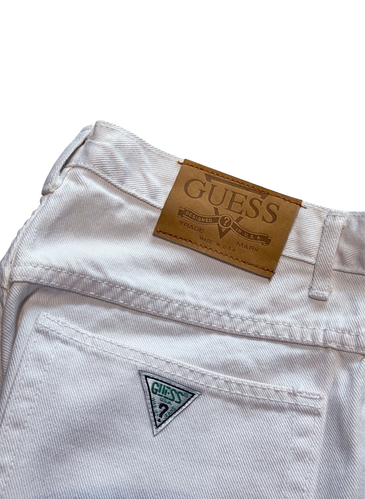 (SUP-384) DEADSTOCK GUESS WHITE DENIM JORTS - MADE IN U.S.A. (w30)