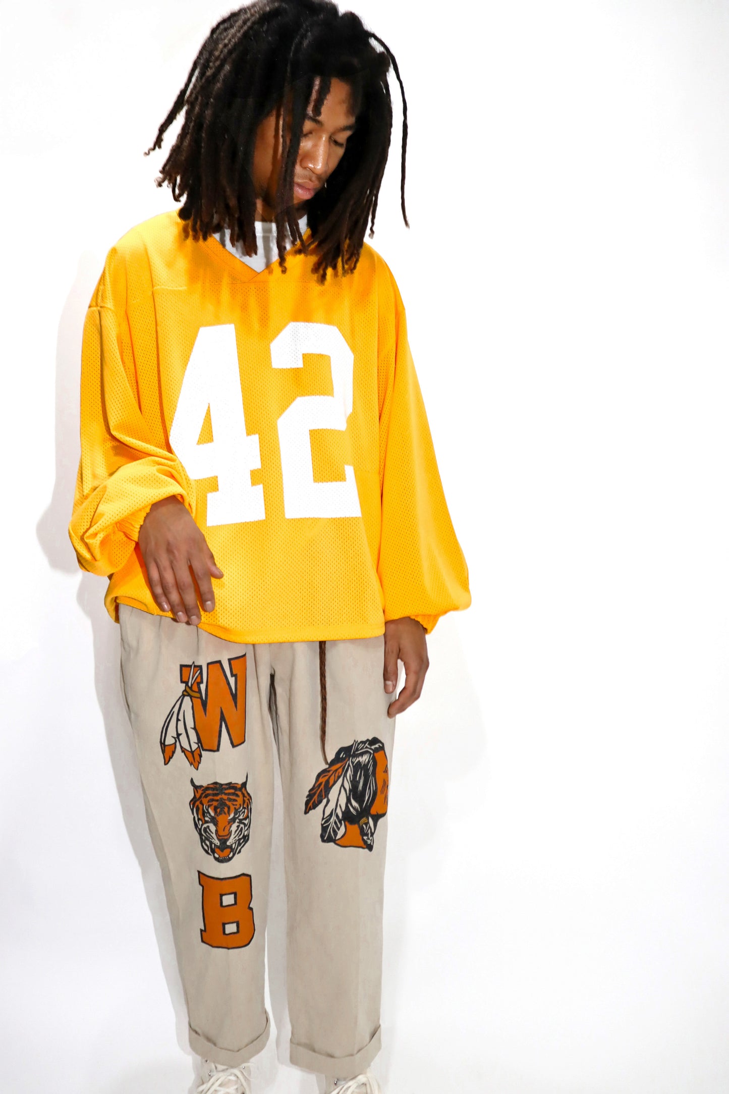 WOODBLOCK 42 MESH FOOTBALL LS SHIRT YELLOW/WHITE (WB-25SS-004)