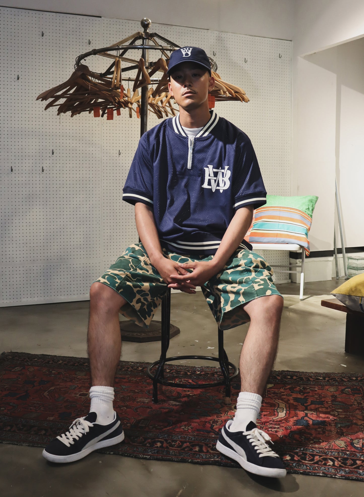 WOODBLOCK HALF ZIP MESH GAME SHIRT NAVY (WB-24SS-070)