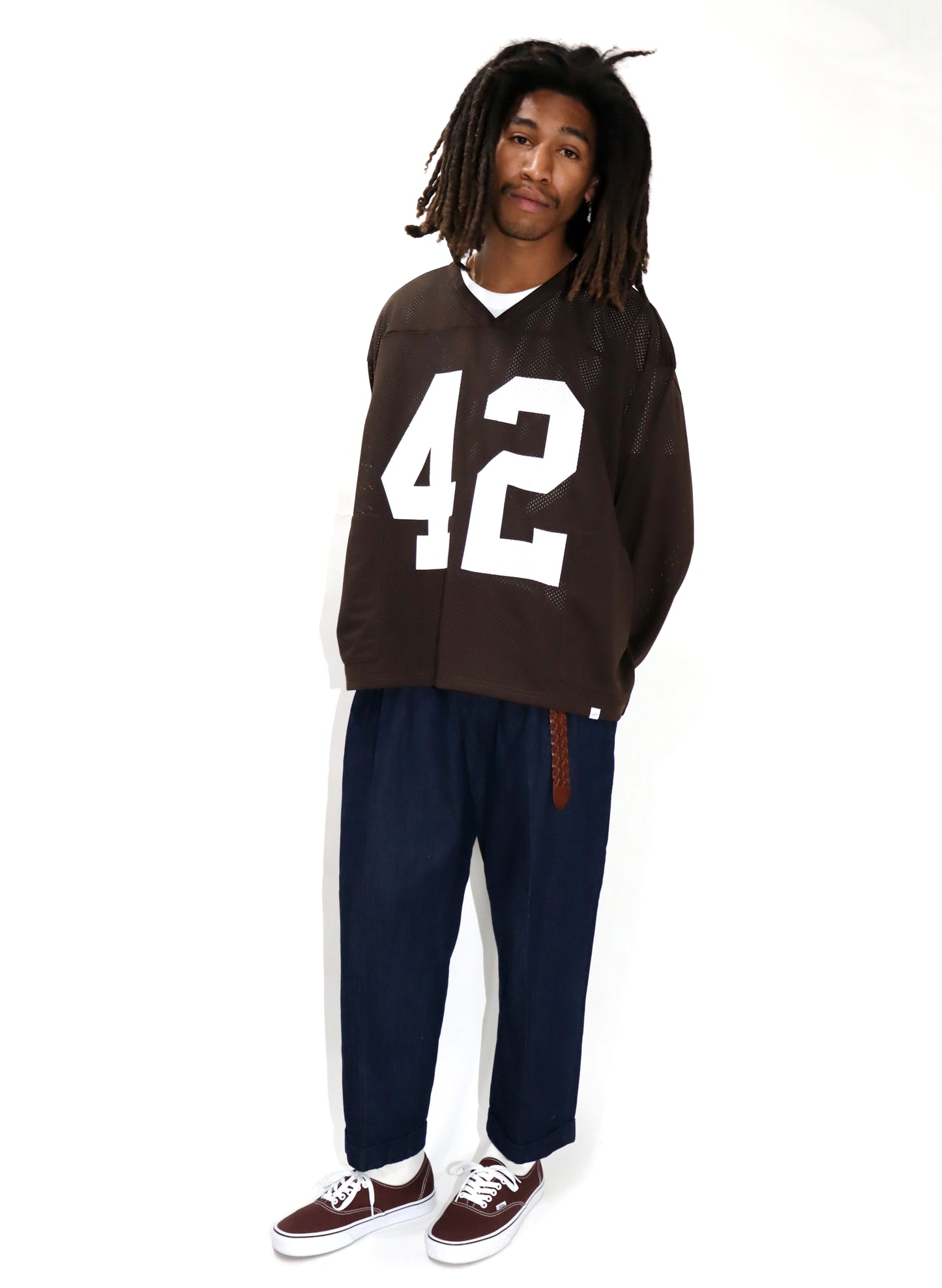 WOODBLOCK 42 MESH FOOTBALL LS SHIRT BROWN/WHITE (WB-25SS-004)