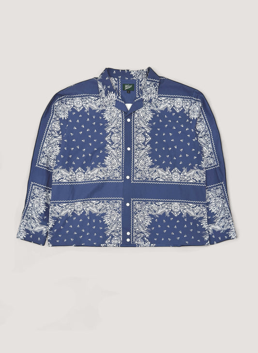 WOODBLOCK L/S OPEN COLLAR BANDANA SHIRT NAVY/WHITE (WB-25SS-008)