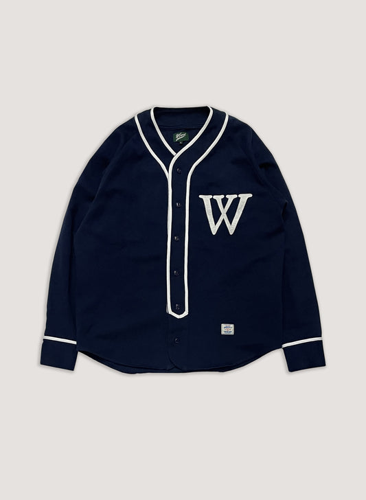 WOODBLOCK FELT PATCHED LS BASEBALL SHIRT NAVY(WB-23AW-020)