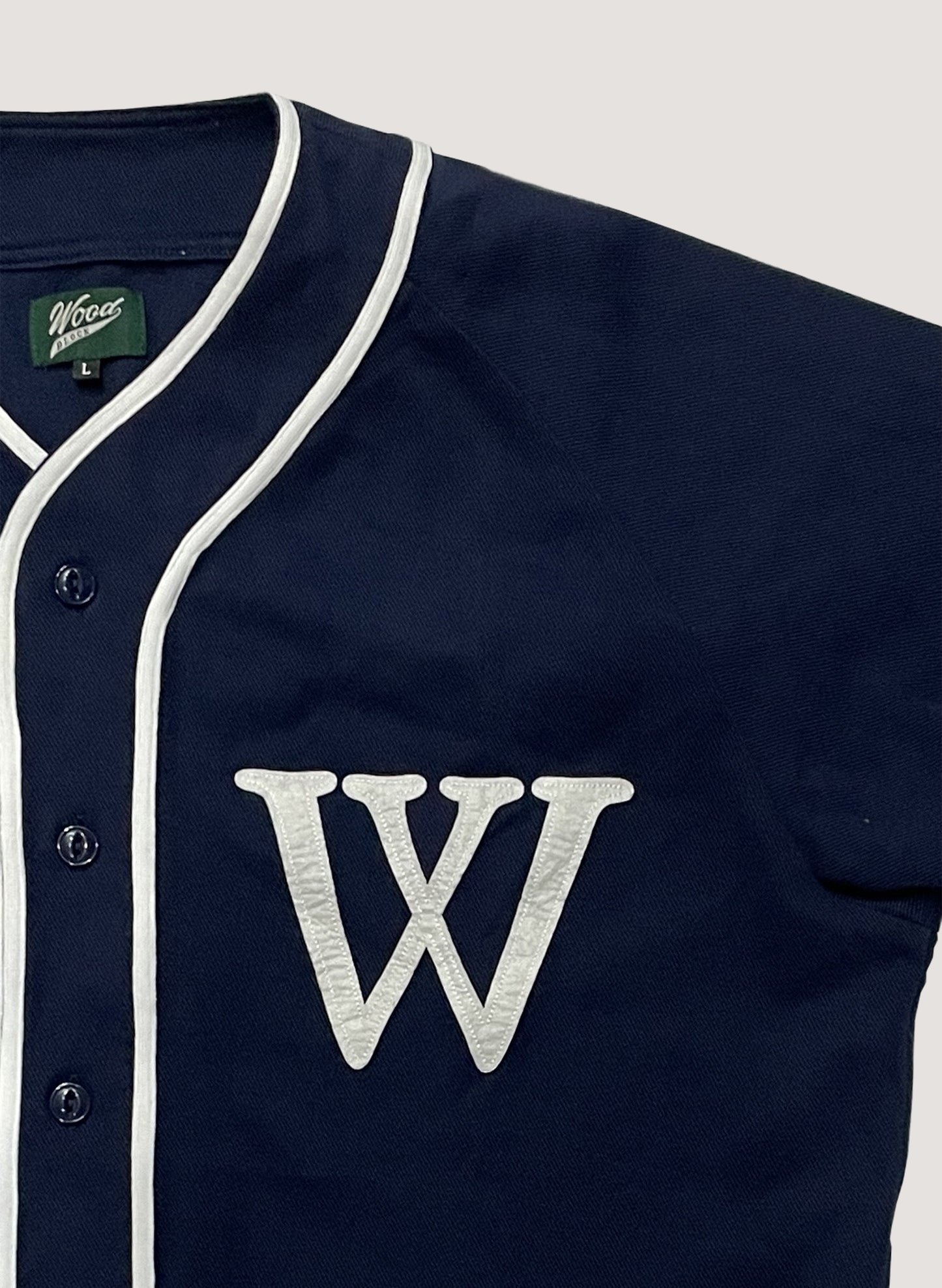WOODBLOCK FELT PATCHED LS BASEBALL SHIRT NAVY(WB-23AW-020)