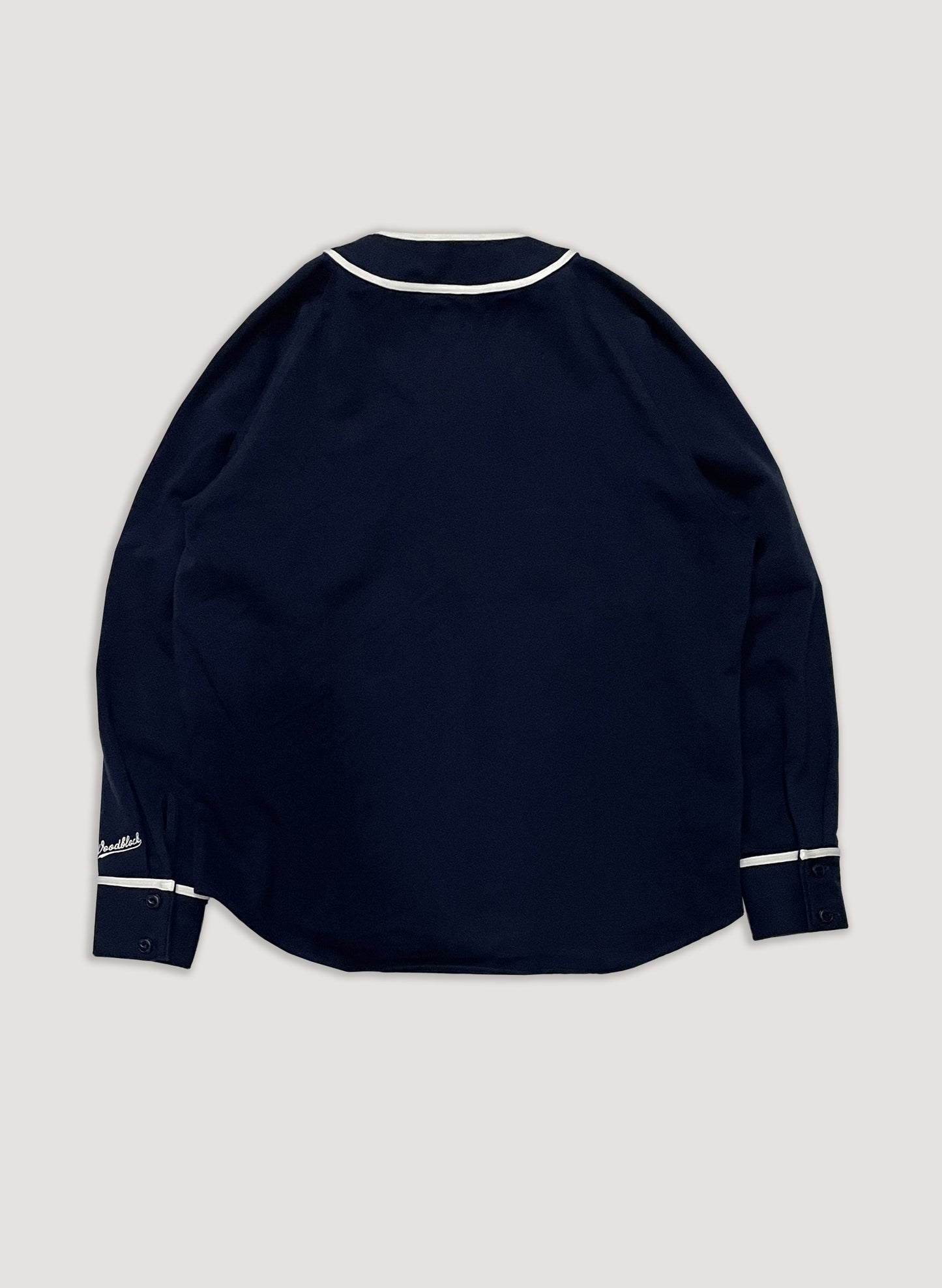 WOODBLOCK FELT PATCHED LS BASEBALL SHIRT NAVY(WB-23AW-020)