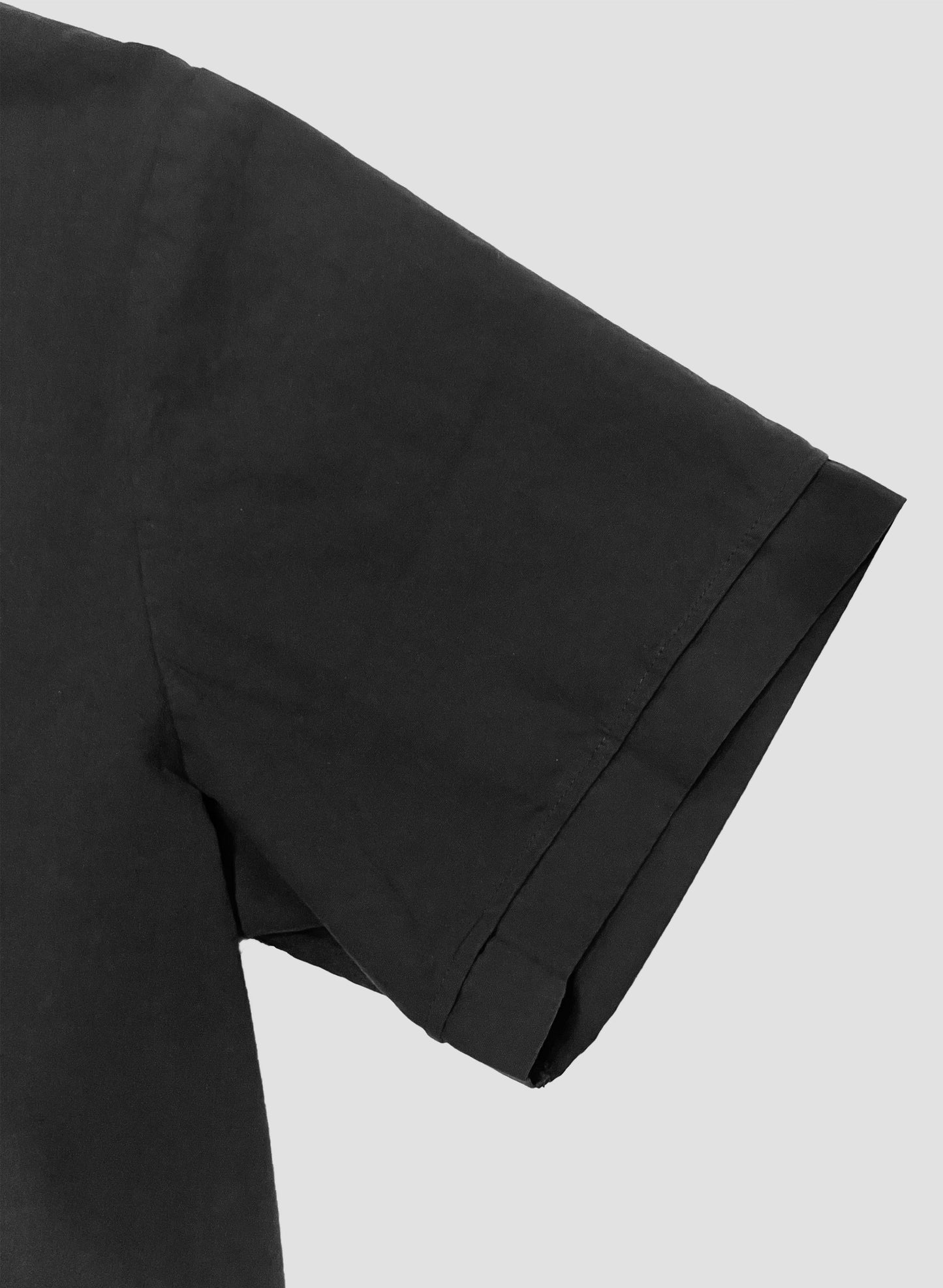 WOODBLOCK S/S OPEN COLLAR SHIRT WITH FELT PATCHES BLACK(23SS-016)