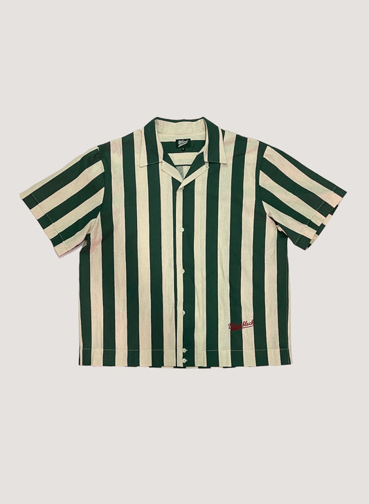 WOODBLOCK S/S OPEN COLLAR STRIPE SHIRT GREEN(23SS-022)