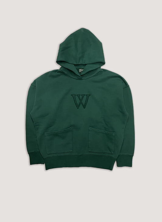 WOODBLOCK W FELT PATCHED PIGMENT SWEAT HOODIE GREEN (WB-23AW-036)