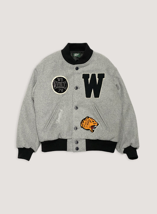 WOODBLOCK CHENILLE PATCHED MELTON VARSITY JACKET GREY/NAVY(WB-23AW-039)
