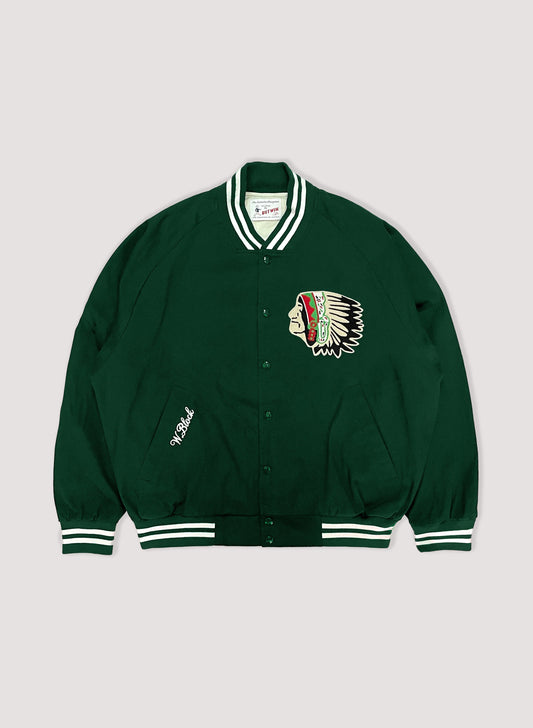 WOODBLOCK + BUTWIN COTTON VARSITY JACKET (CHIEF HEAD / GREEN)(23SS-011)