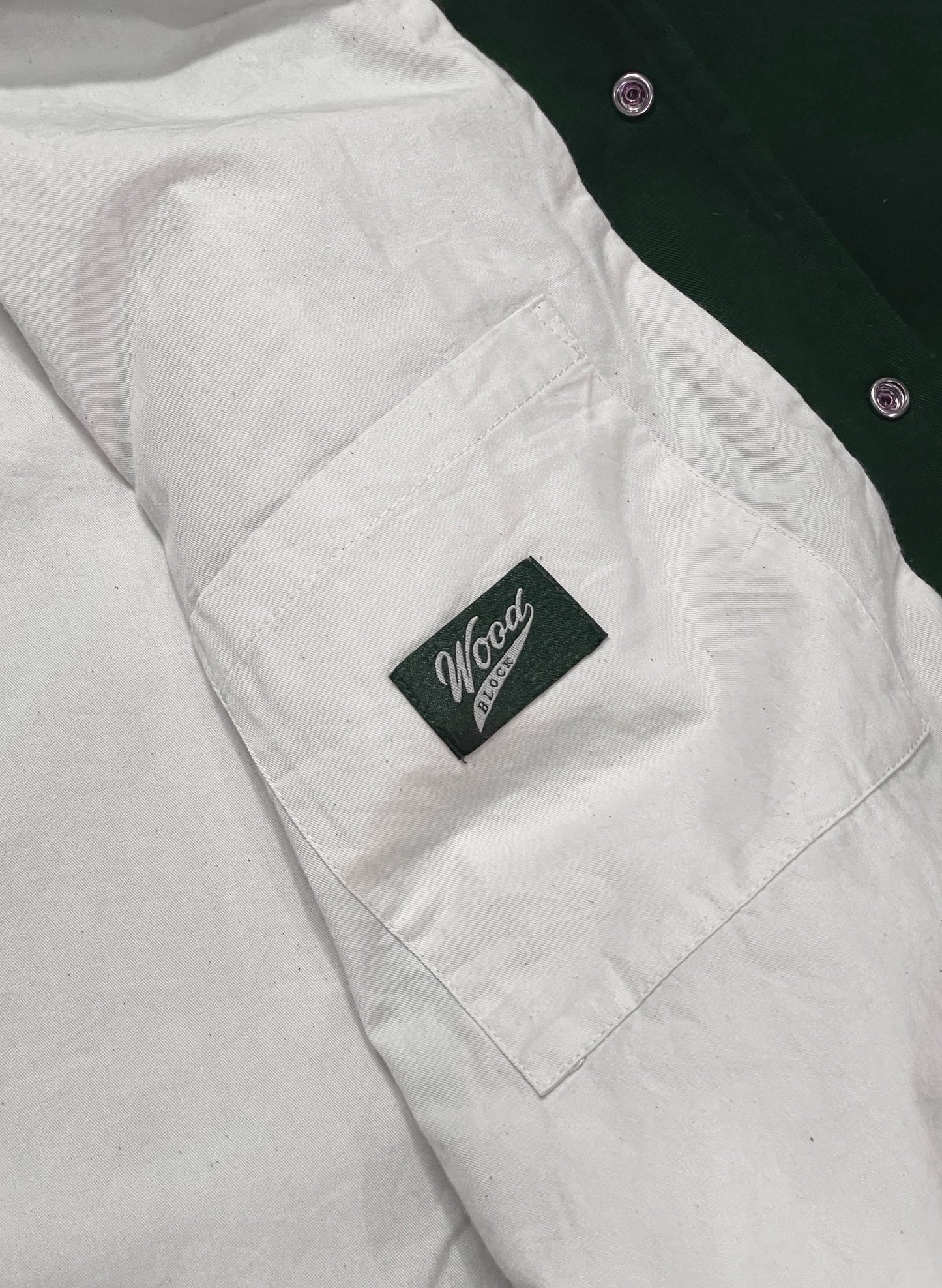 WOODBLOCK + BUTWIN COTTON VARSITY JACKET (CHIEF HEAD / GREEN)(23SS-011)