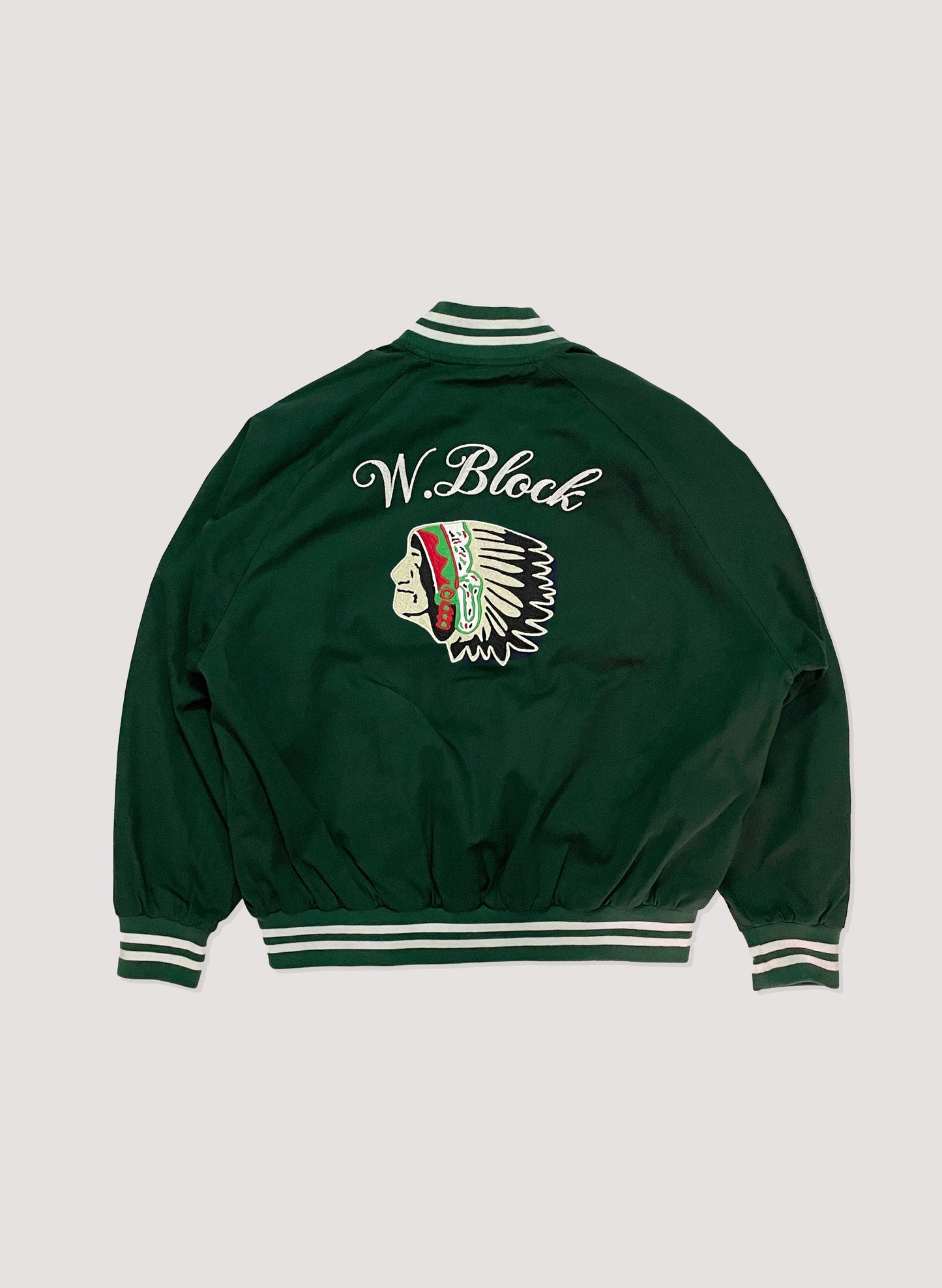 WOODBLOCK + BUTWIN COTTON VARSITY JACKET (CHIEF HEAD / GREEN)(23SS-011)