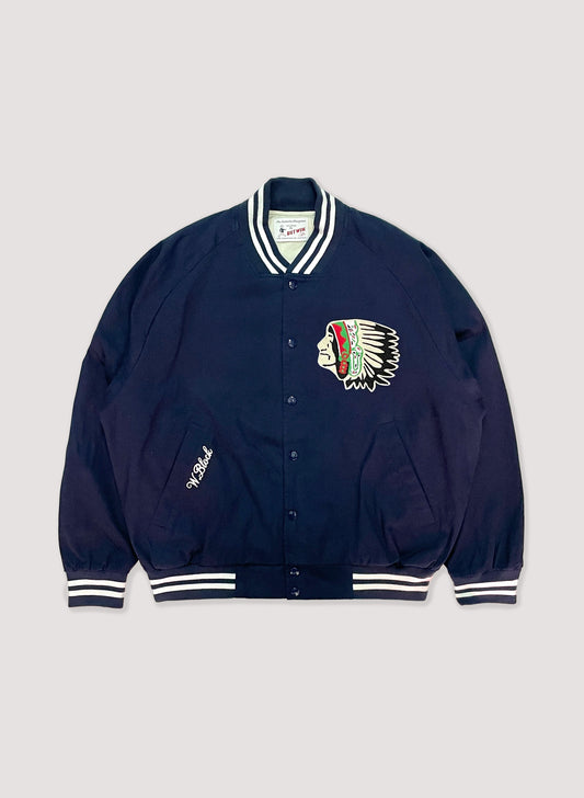 WOODBLOCK + BUTWIN COTTON VARSITY JACKET (CHIEF HEAD / NAVY)(23SS-011)